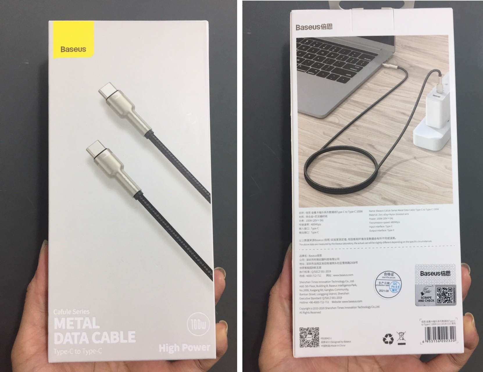 Cáp sạc C to C 100W Baseus Cafule Series Metal Data Cable (1m/ 2m)
