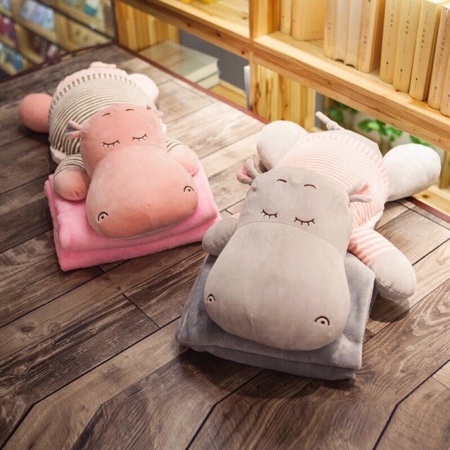 Bộ chăn gối văn phòng hà mã đáng yêu