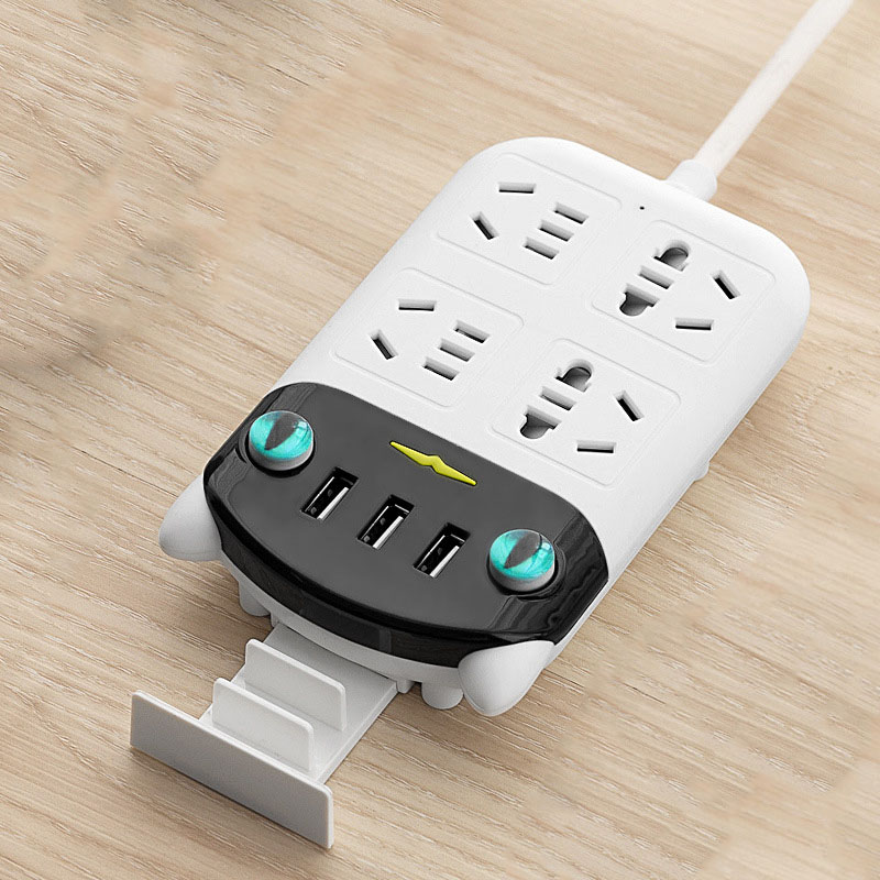 Ổ cắm điện hình con mèo, ổ điện thông minh đa năng chống giật, tích hợp cổng cắm USB chiều dài 2m8