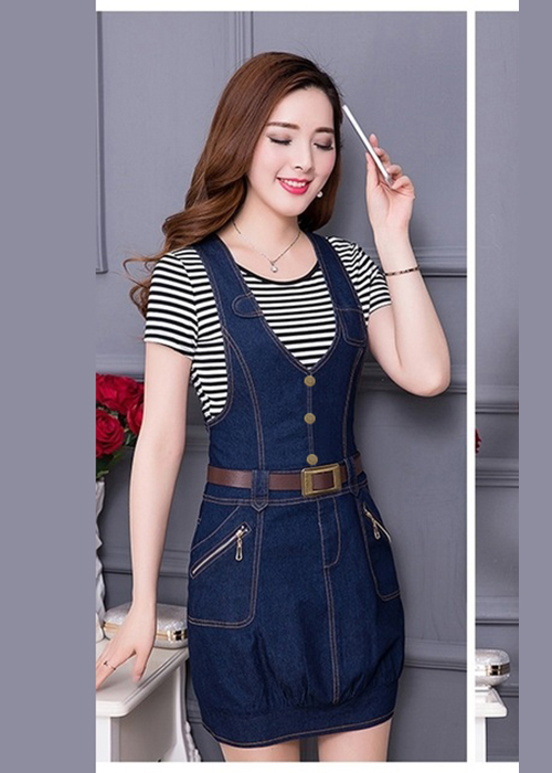 [HCM]Đầm Yếm Jean Nữ Bo Thun Lai Thời Trang