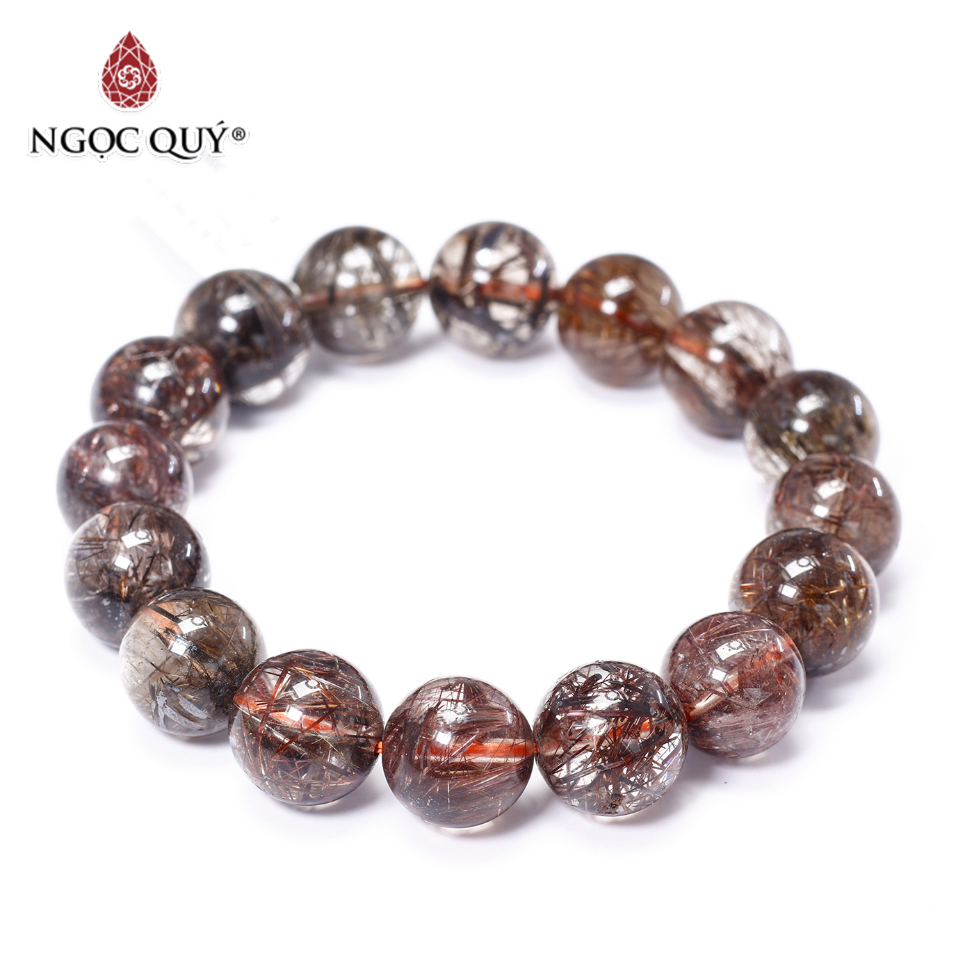 Vòng tay đá thạch anh tóc nâu ánh kim 14mm mệnh thổ kim - Ngọc Quý Gemstones