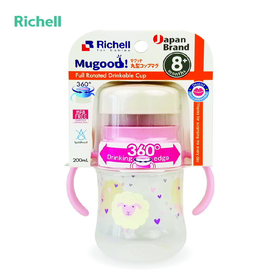 Bình tập uống Richell 360 độ Mugood hồng