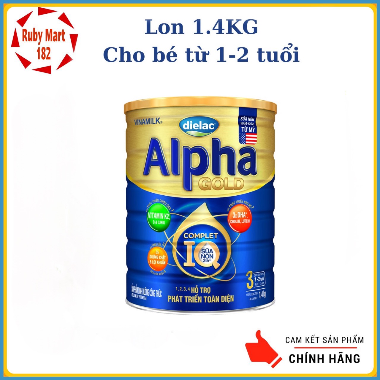 [Date 9.2025] Sữa bột Dielac Alpha Gold 3 - lon 1.4kg (cho trẻ từ 1 - 2 tuổi)