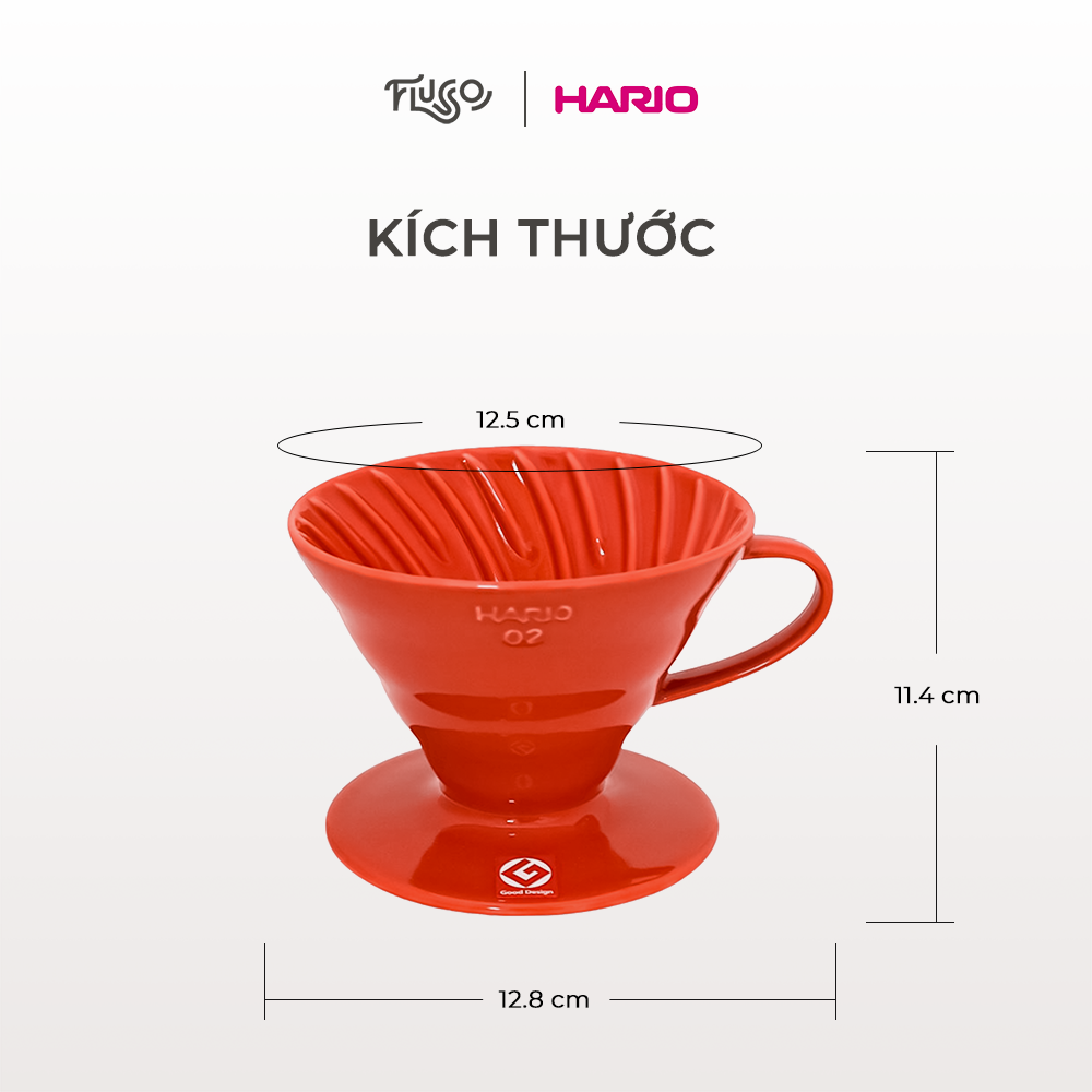 Phễu sứ Hario màu đỏ- size 1-2