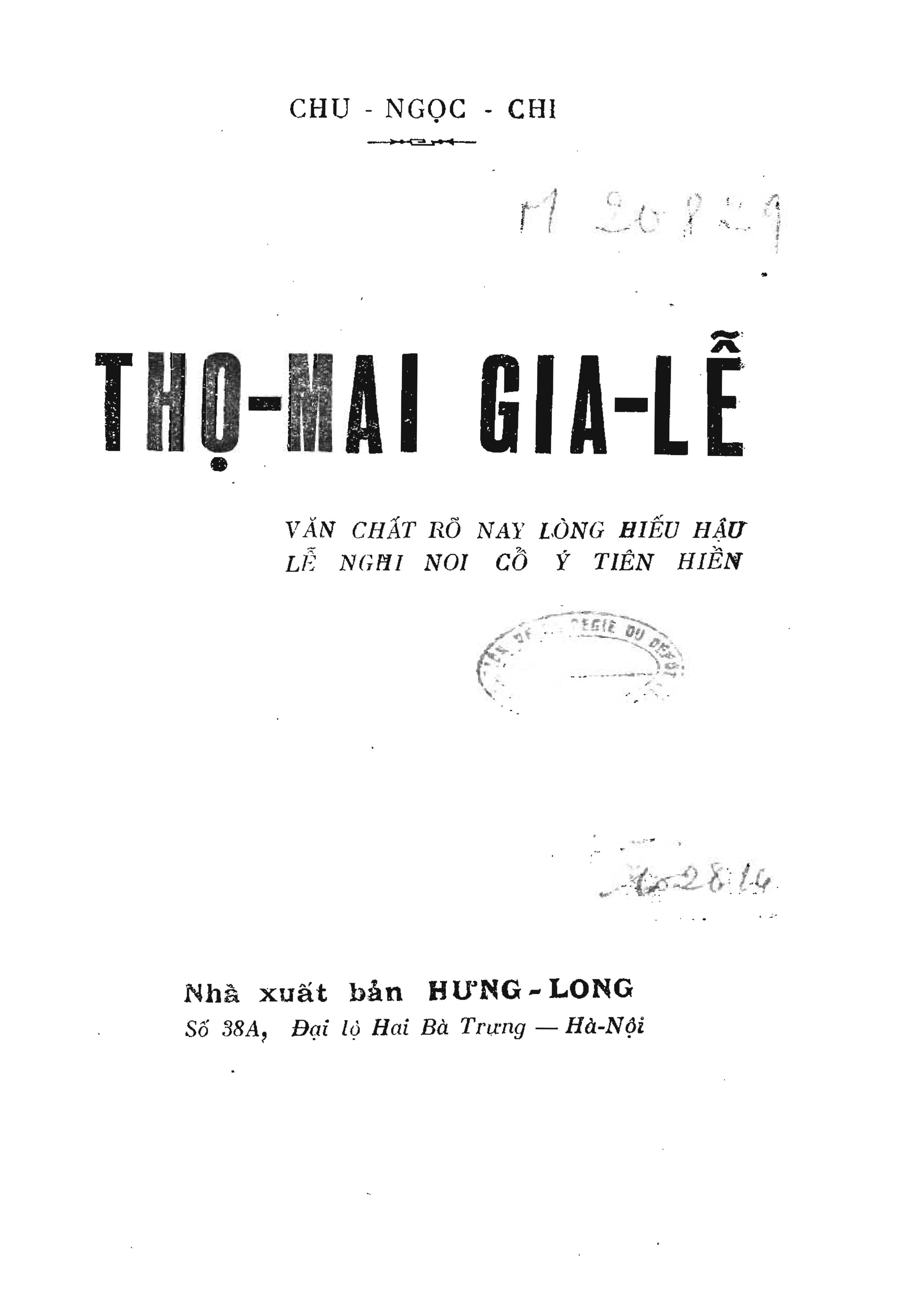 Sách Thọ Mai Gia Lễ (Văn Khấn Nôm Lễ Nghi Gia Tộc) – Chu Ngọc Chi