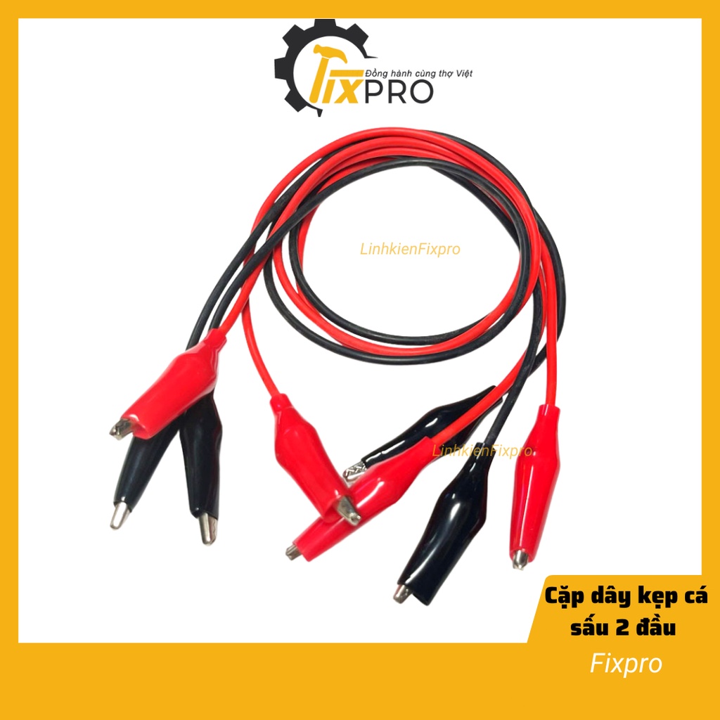 Cặp dây kẹp cá sấu 2 đầu đỏ đen loại vừa (dài 1m) - Fixpro