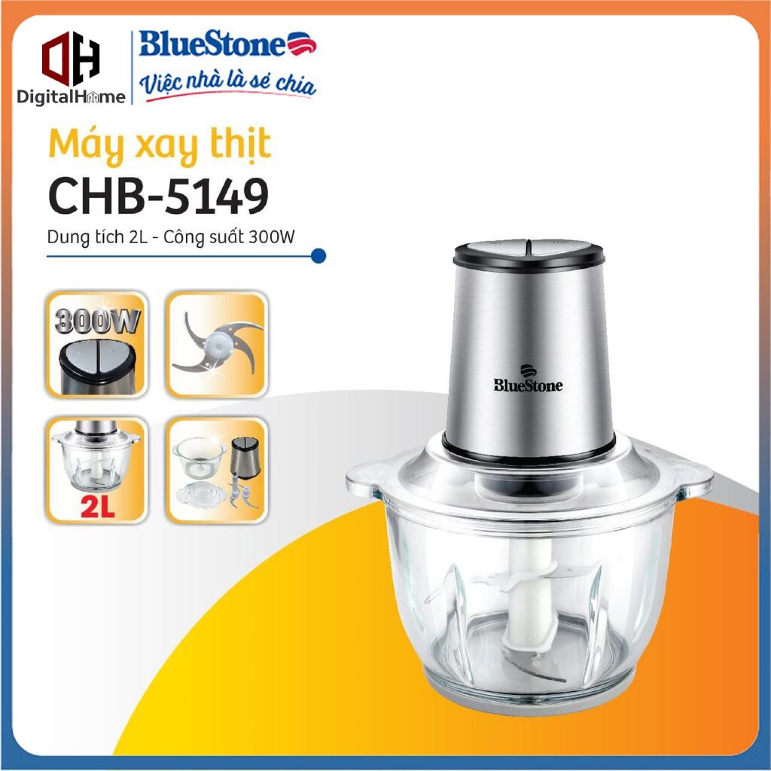 Máy xay thịt 2 lưỡi kép bluestone chb 5149, công suất 300w,dung tích 2l,bảo hành chính hãng 2 năm