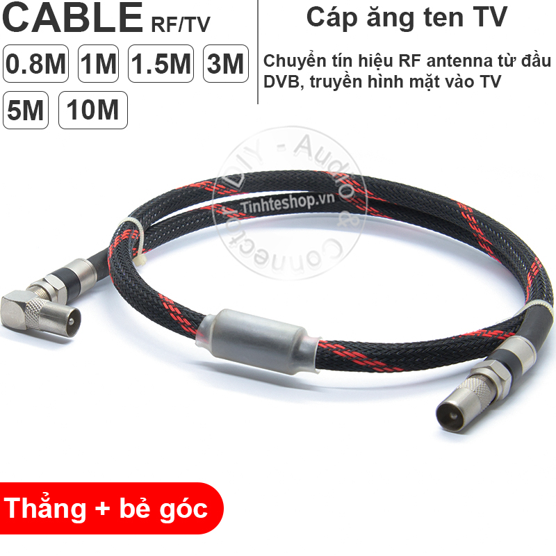 TV antenna signal cable DIY DVB T2 TV receiver 0.8M to 10M - With 1 straight and perpendicular jack