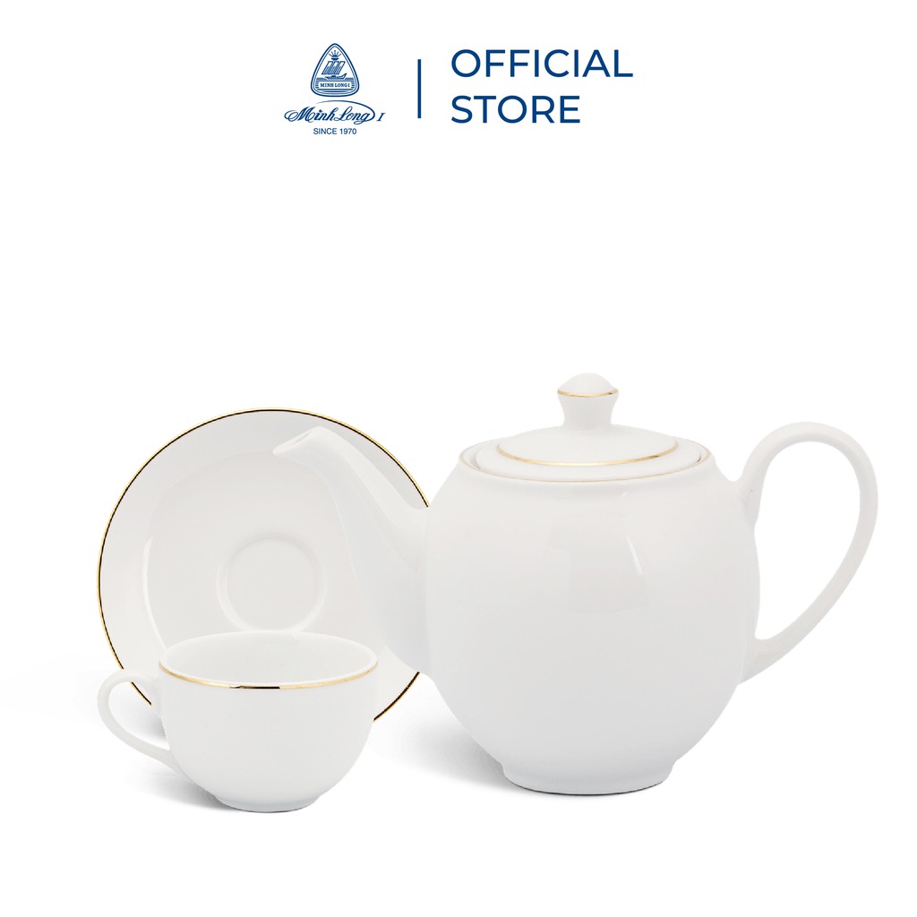 Bộ Ấm, Chén Trà Sứ Minh Long 0.8 L - Camellia - Chỉ Vàng