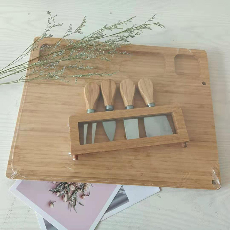 Khay gỗ thớt gỗ đựng đồ ăn, phô mai kèm set dao