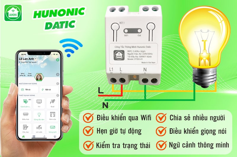 Công Tắc Thông Minh Hunonic Datic basic - Hàng chính hãng