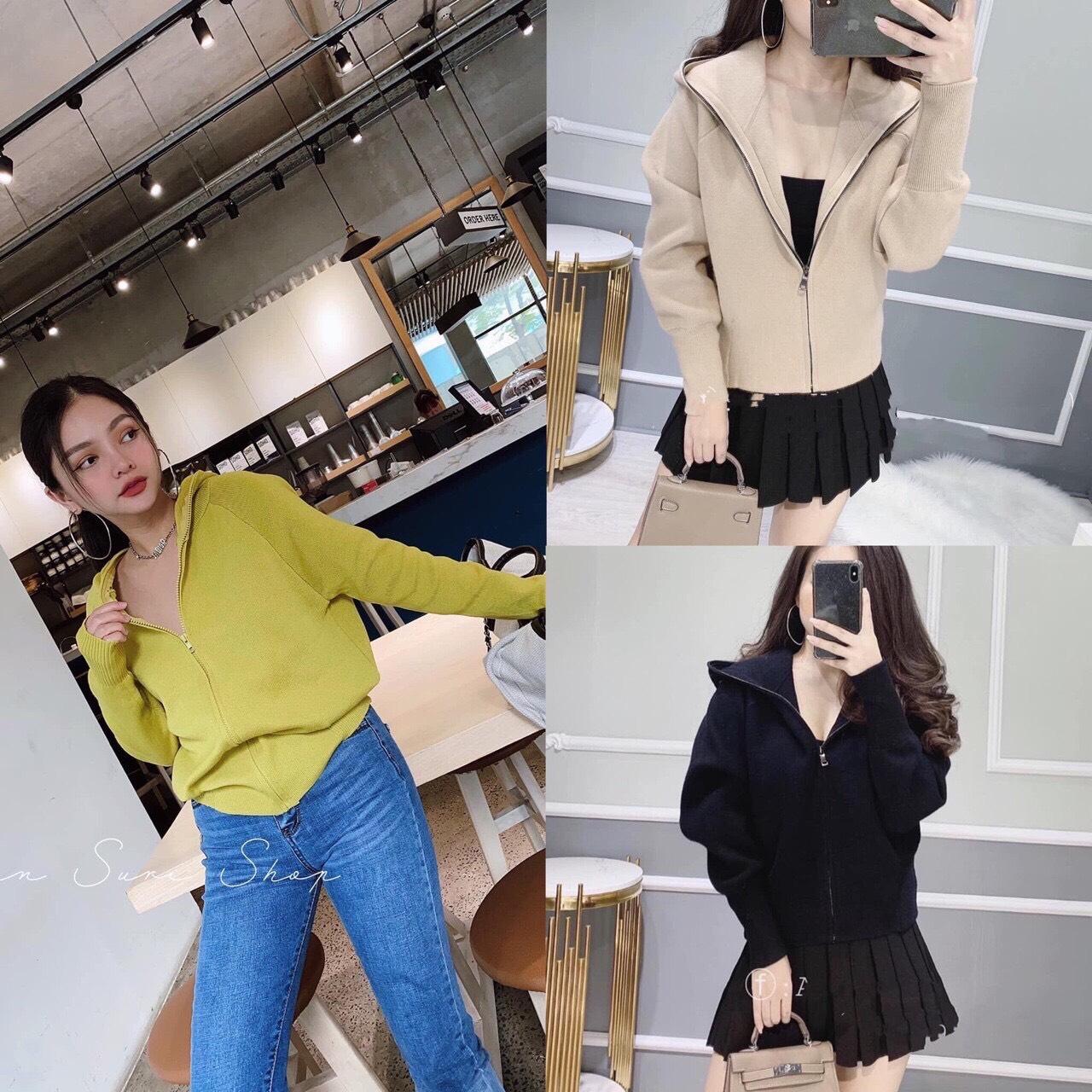 ÁO KHOÁC LEN DÂY KÉO CÓ NÓN THỜI TRANG