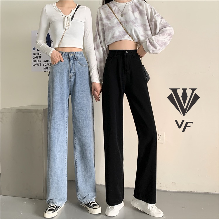 Quần ống rộng lưng cao quần jeans nữ suông dài nhiều màu đẹp xịn