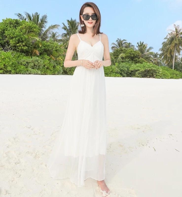 ĐẦM MAXI TRẮNG 2 DÂY THỜI TRANG HÈ 2019