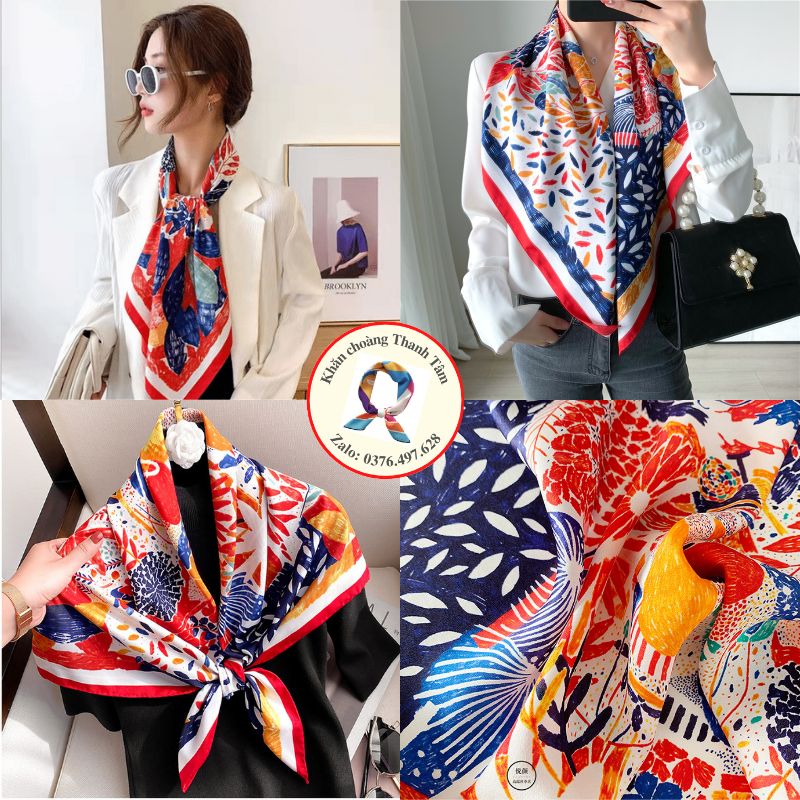 Khăn lụa quàng cổ 90x90cm nhiều màu