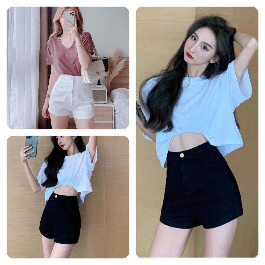 Quần Shorts Cạp Cao Vải Umi Hàn Dáng Ôm
