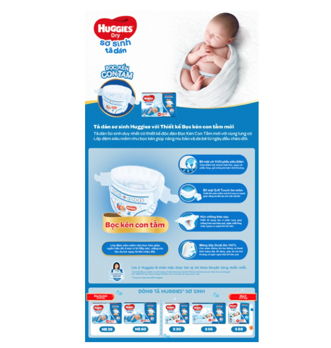 Tã Dán Sơ Sinh Huggies NB 74 Miếng