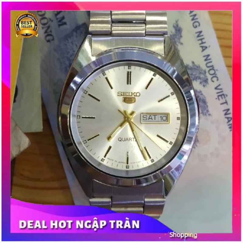 Nơi bán { BÁN BUÔN CÁC LOẠI ĐỒNG HỒ SEIKO OMEGA RADO SK LONGINES TOÀN QUỐC } ĐỒNG HỒ NAM QUAZT 21 JEWELS MÀU TRẮNG SIÊU BỀN 2 LỊCH + TẶNG PIN DỰ TRỮ + THẺ BẢO HÀNH