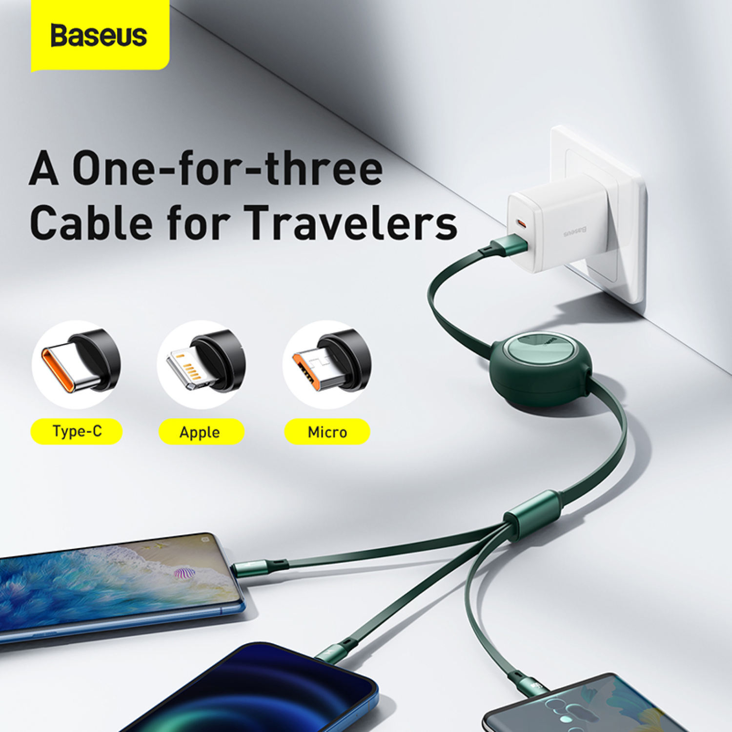 Baseus 3 in 1 USB C Cable For iPhone 12 Retractable 66W/100W Type C Micro USB Cable For Macbook Samsung 6A Fast Charge Data Wire Cord