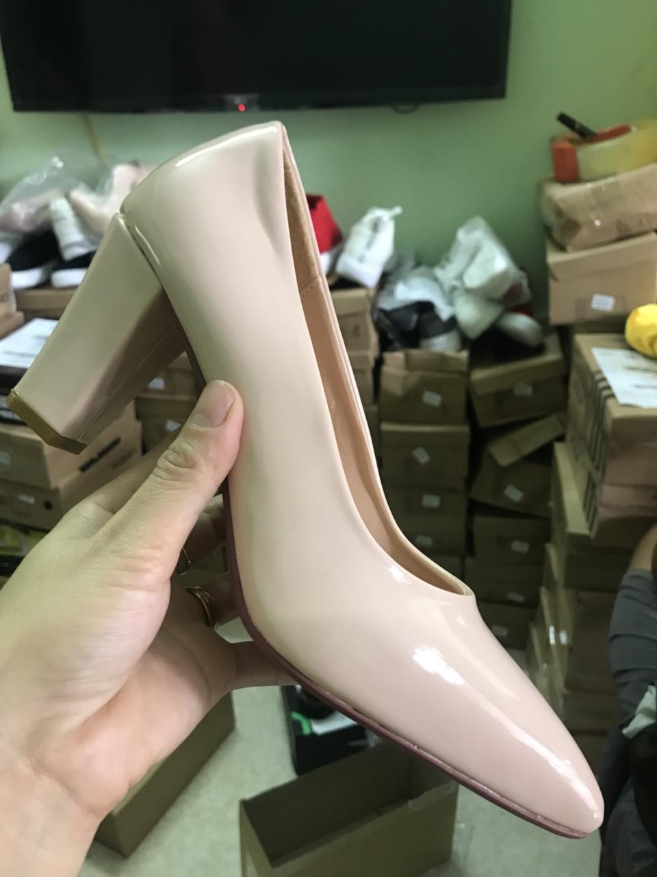 Giày gót trụ 7p da bóng siêu xinh