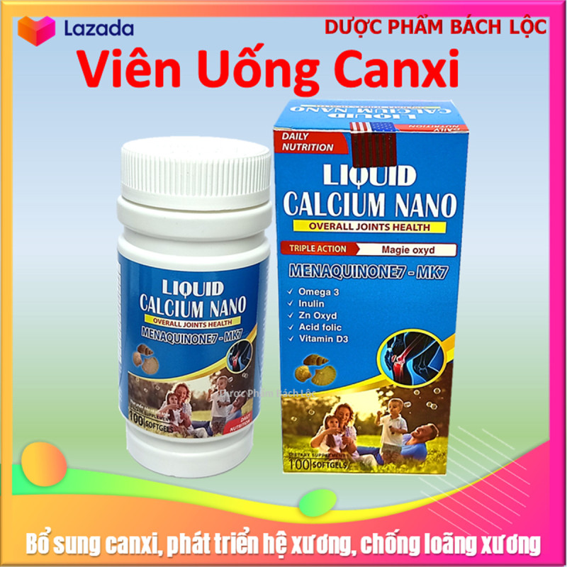 [Hộp 100 viên] Viên uống  Liquid Calcium Nano Mk7 Giúp bổ sung Canxi, Vitamin K2, D3 và khoáng chất cần thiết cho cơ thể hỗ trợ phát triển chiều cao ở trẻ, ngừa loãng xương ở người già