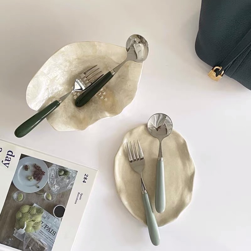 [THÌA, NĨA CÁN SỨ] Thìa, Nĩa Cán Sứ Cao Cấp phong cách Hàn Quốc.