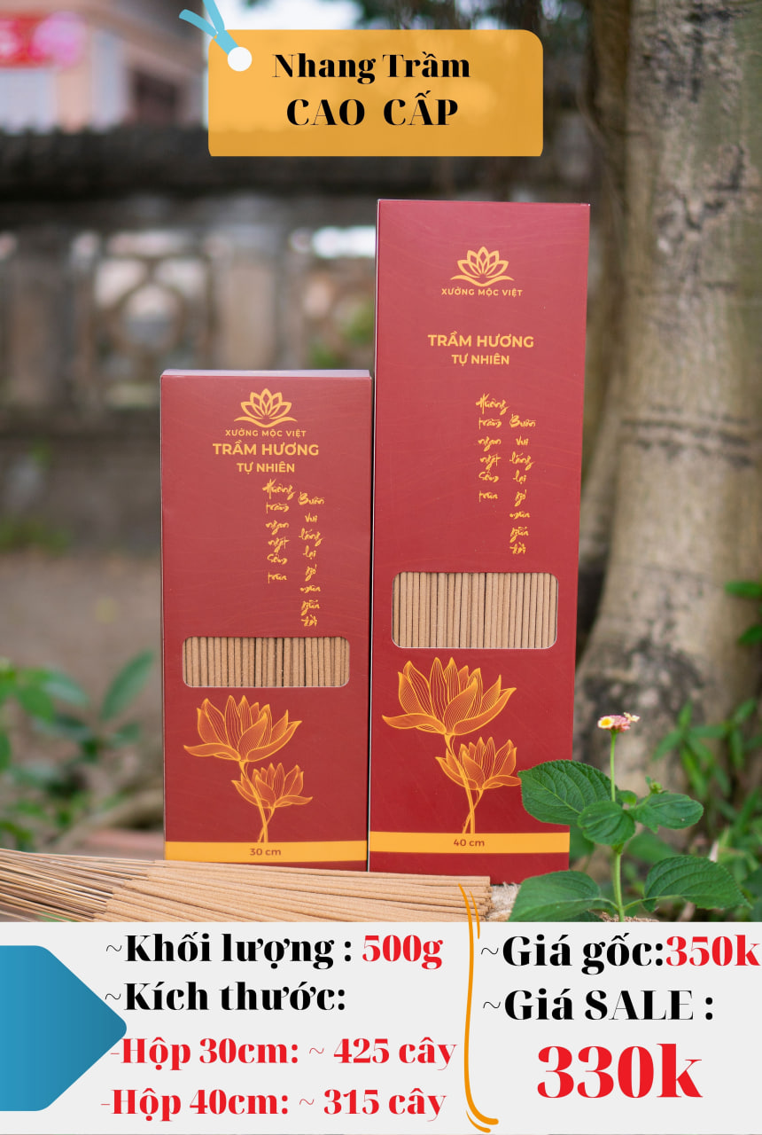 Nhang Trầm Hương Tự Nhiên XƯỞNG MỘC VIỆT dài 30cm 40cm- Nhang sạch, không cuốn tàn, hương thơm dịu nhẹ chuẩn Trầm, cam kết không tẩm hương liệu hoá chất độc hại, an toàn cho sức khoẻ người sử dụng