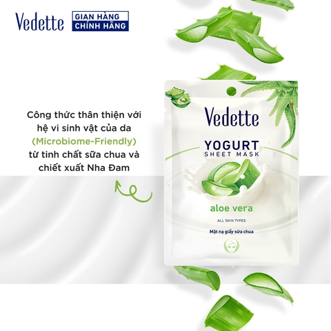 Mặt nạ giấy sữa chua Vedette Nha Đam 22ml dưỡng ẩm, củng cố hàng rào bảo vệ da