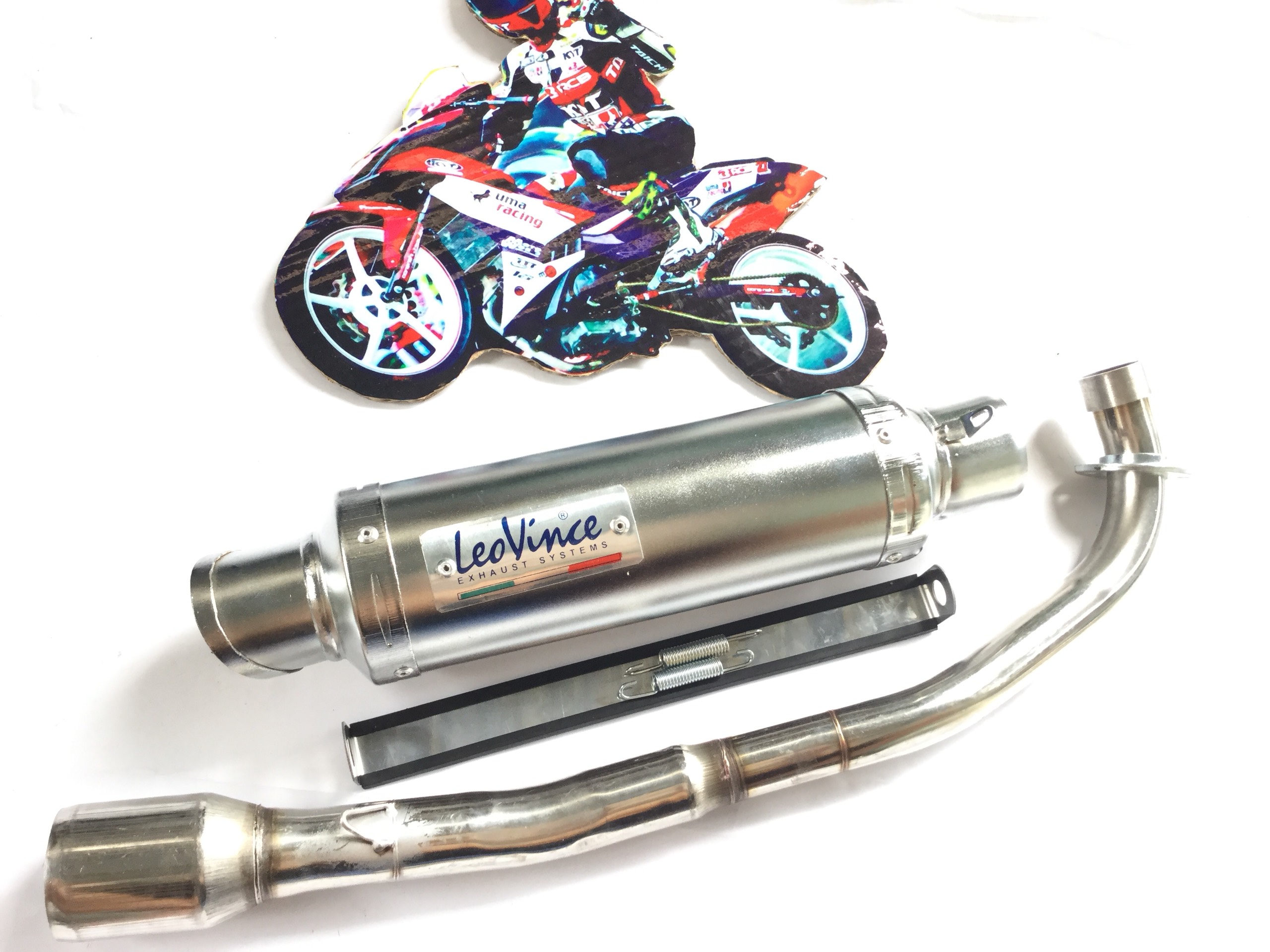 Bộ pô leovince trắng cả cổ gắn cho các dòng xe wave 50 - 100 cup dream 67 axelo exciter 50cc..Winer - Satria Wavr RSX