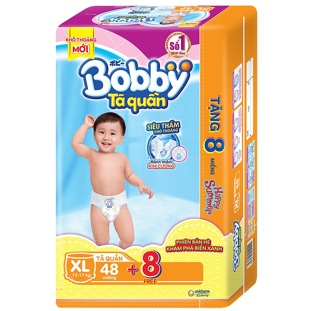 Tã Quần Bobby Gói Siêu Lớn M62 (62Miếng) + 8 Miếng Cùng Size