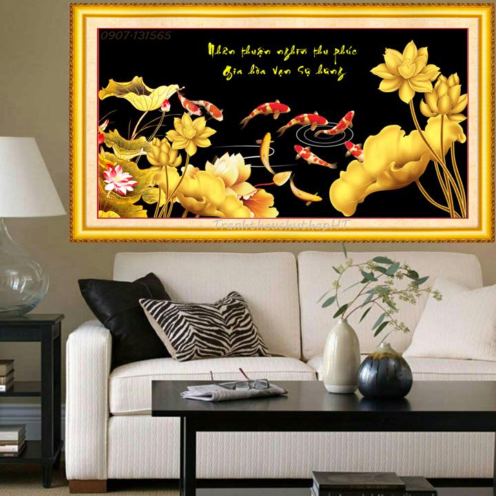 [HCM]Tranh đính đá 9 cá sen vàng VS343 – Tự đính