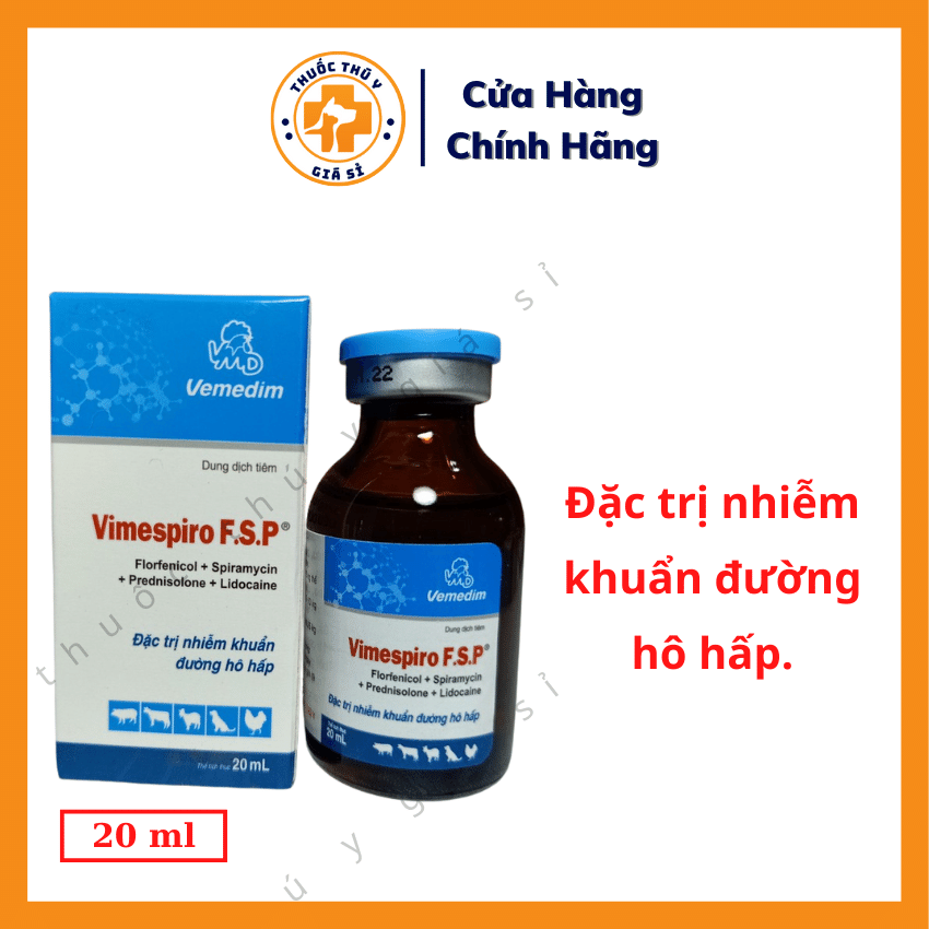 "Hoàn tiền đến 10%" Vemedim Vimespiro FSP 20ml - Trị Bệnh Nhiễm Khuẩn Đường Hô Hấp Trên Gia Súc, Chó, Mèo, Thú Cưng Khác - Thú Y Giá Sỉ