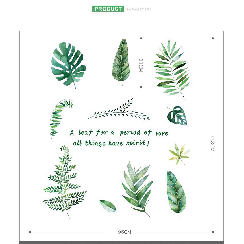 Decal dán tường chất lượng Hàn mẫu lá rừng nhiệt đới