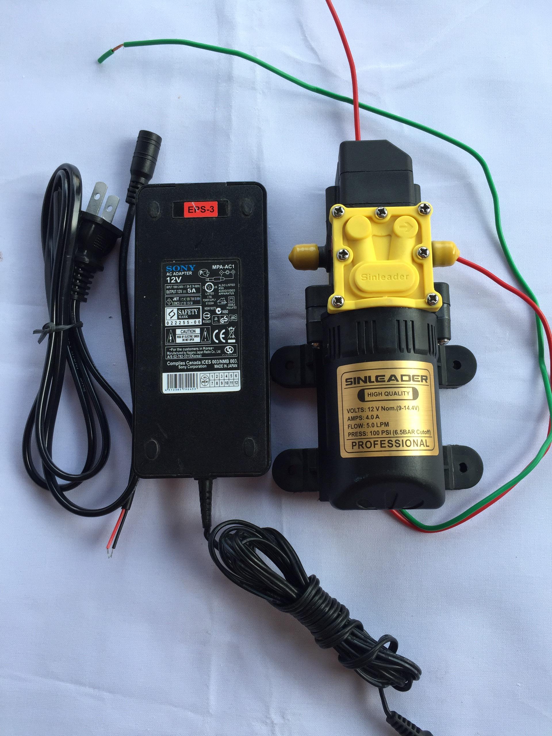 Máy bơm tăng áp mini 12v sinleader tự đông ngắt khi khóa van đầu ra kèm nguồn adapter 12v 5a