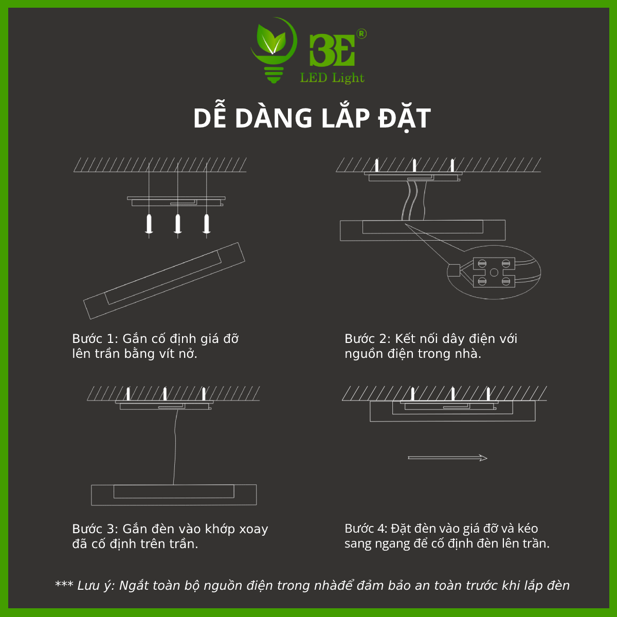 Bộ Đèn 3E LED LIGHT Ốp Trần vuông lắp nổi - Công suất (18W, 24W)