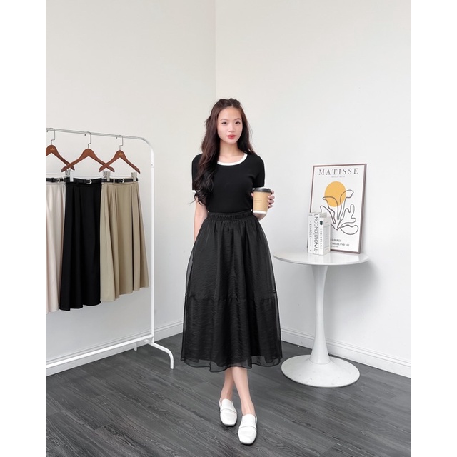 Chân váy nữ dáng dài cạp chun 76v12, v238421