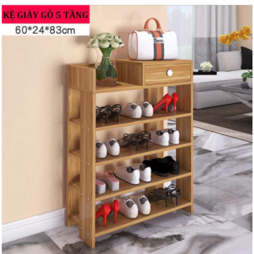 [GIÁ HỦY DIỆT] KỆ GIẦY GỖ 5 TẦNG CÓ NGĂN KÉO