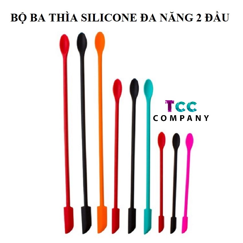 [HCM] Bộ 3 muỗng dài bằng silicon hai đầu đa năng dùng để trộn lấy mỹ phẩm, lấy mẫu ,điêu khắc tượng