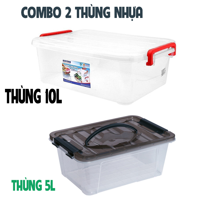 Combo Thùng 10L Duy Tân kèm Thùng 5L có quai xách đựng thực phẩm an toàn, đựng vật dụng gia đình