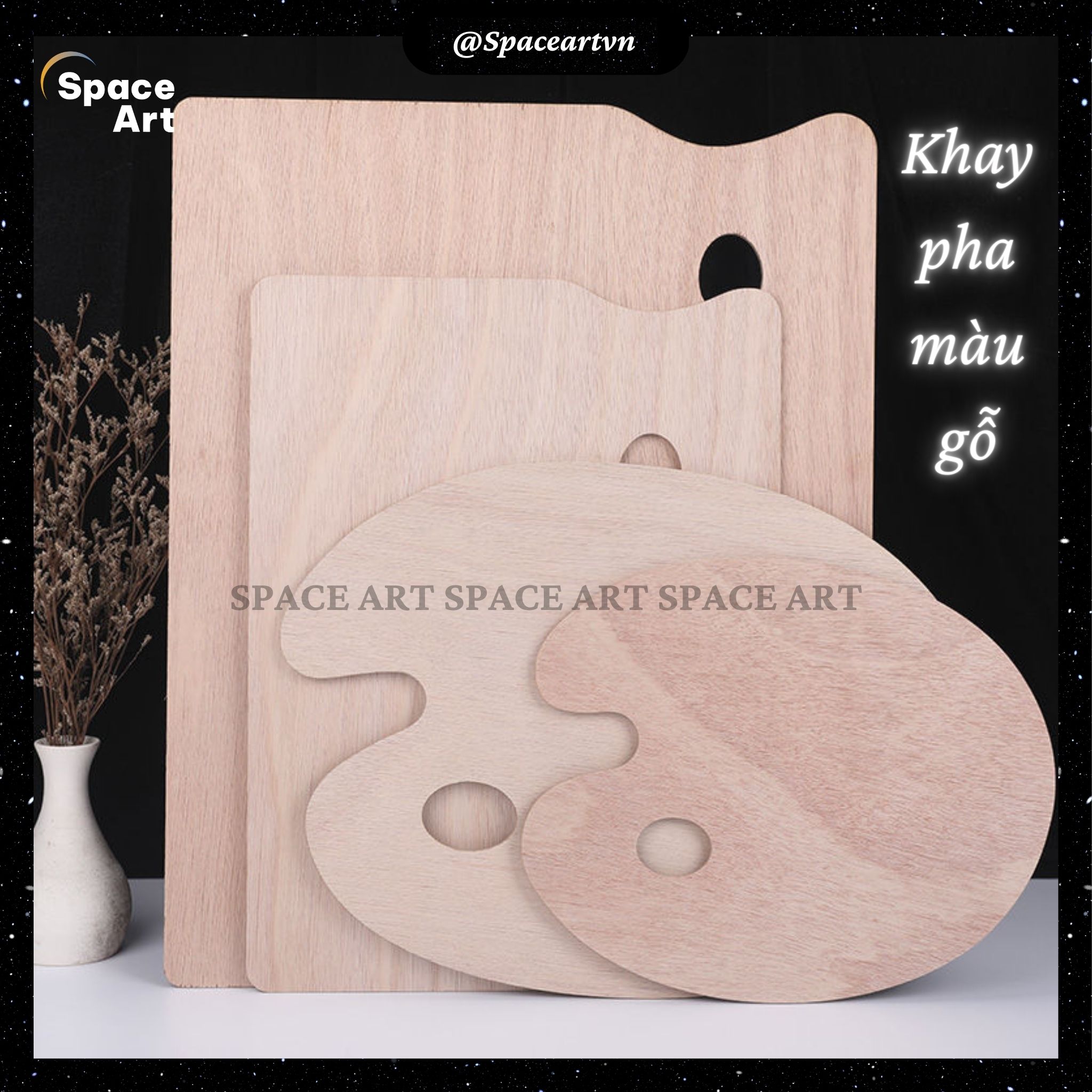 Khay pha màu gỗ hình chữ nhật, hình oval 30x38cm vẽ sơn dầu, acrylic