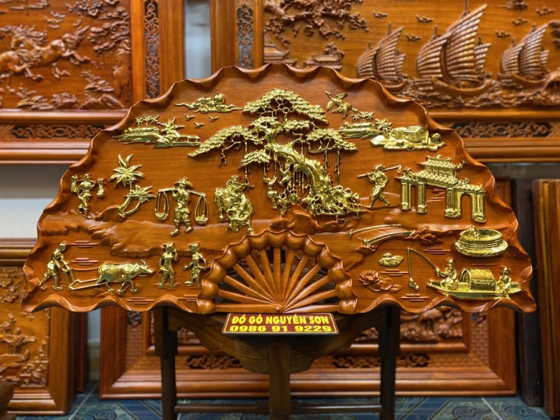 Tranh quạt gỗ Đồng Quê