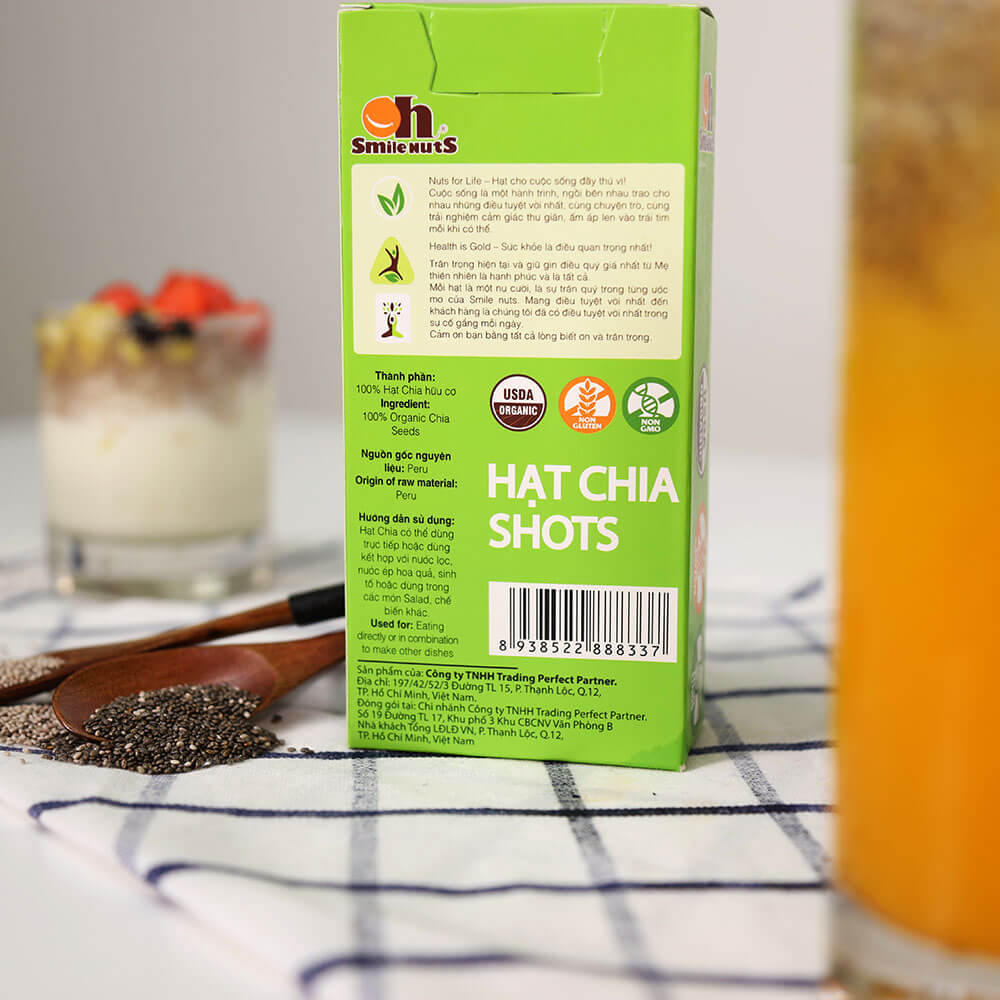 Hạt Chia hữu cơ Smile Nuts gói nhỏ tiện dụng (8g x 10 gói) - Hạt chia nhập khẩu từ Nam Mỹ - Organic Chia Seed Shots (8g x 10 bag)