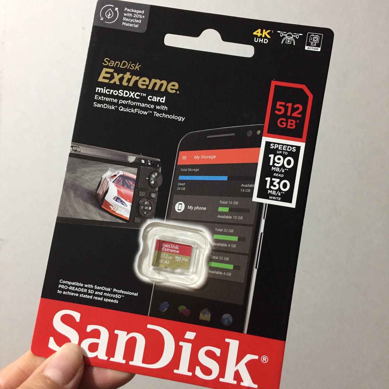 [64GB ; 128GB ; 256GB; 512GB ]Thẻ nhớ MicroSDXC tốc độ cao 190MB/s SanDisk Extreme SDSQXAA