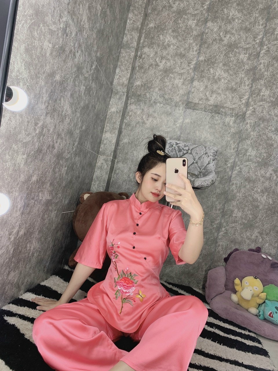 Đồ Lam Đi Chùa #Mẫu Hoa Xuân Lụa Satin# Quần Áo Nữ