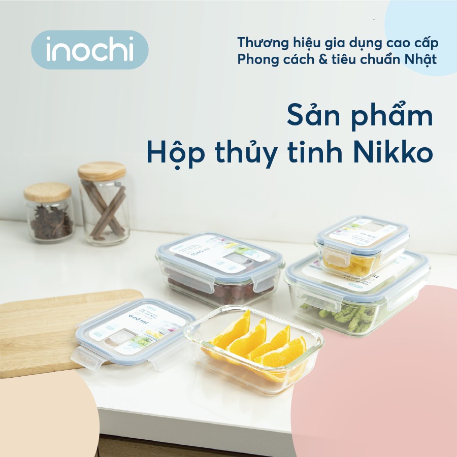 Hộp thủy tinh đựng thực phẩm nhiều dung tích, hộp bảo quản thức ăn nikko inochi nhiều dung tích
