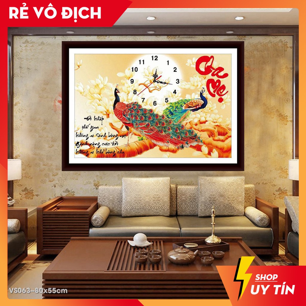 Tranh đính đá - Tranh thêu chữ thập Cha mẹ 80x50cm - tự thêu NGỌC THỊNH