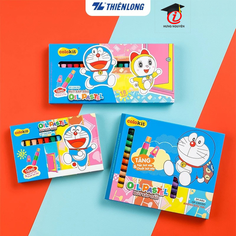 Bút sáp dầu Thiên Long 12 / 18 / 24 màu hộp giấy hình Doraemon OP-C07/DO- OP-C08/DO - OP-C09/DO