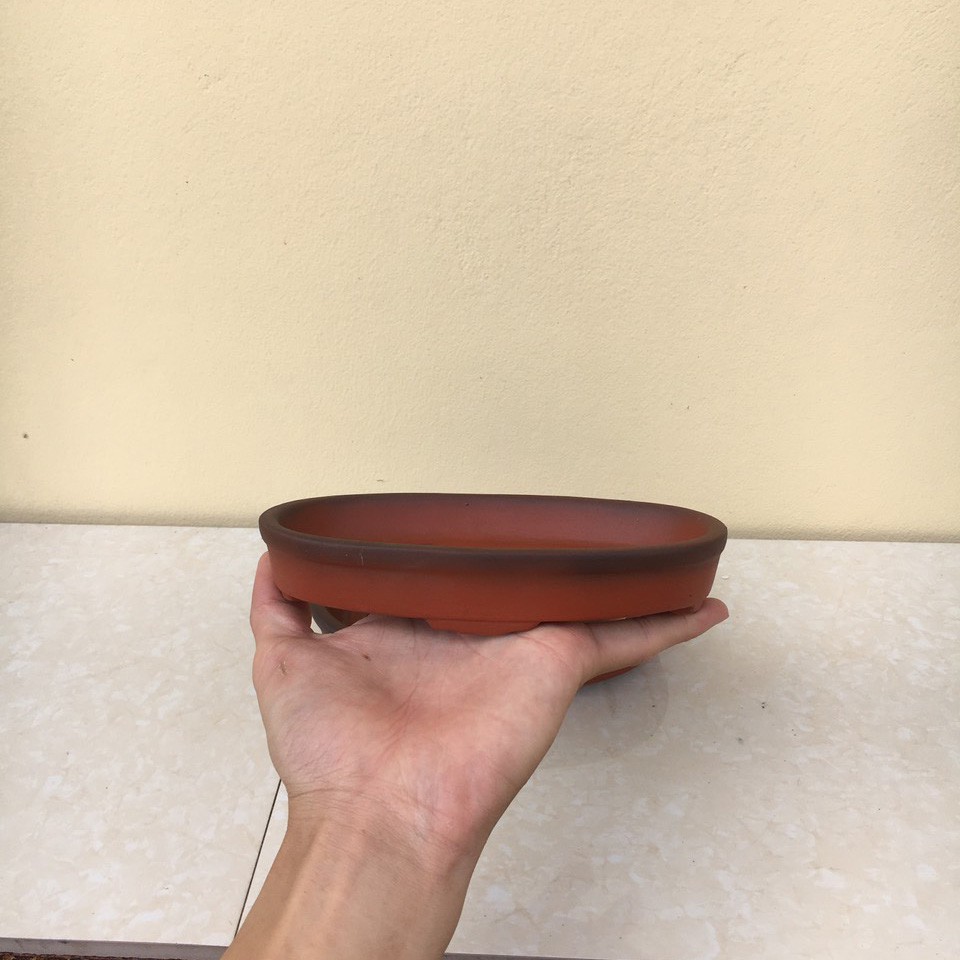 Bộ 2 Chậu bonsai Ovan mini đất nung gốm Bát tràng 2 size BM-36