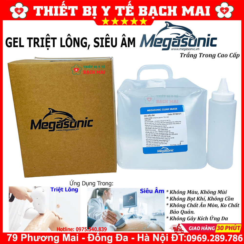 Gel Triệt Lông Megasonic Cao Cấp, Gel Siêu Âm Trắng - Can 5 Lít