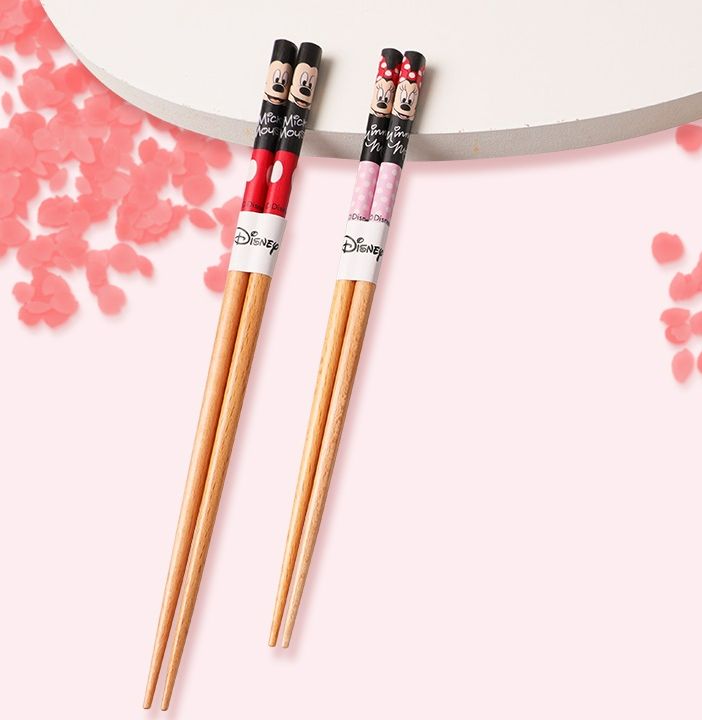 Set đũa gỗ cặp Disney hình Mickey - Minnie
